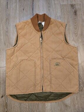 Vintage 90s Duxbak Quilted Duck Canvas Workwear Vest Brown Tan Men's Medium Reg